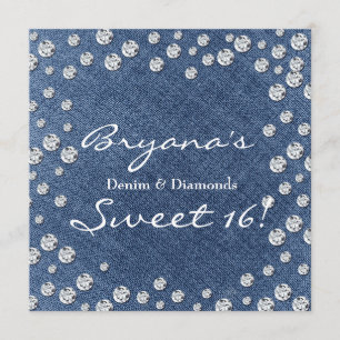 Denim Diamonds Scattered Bling Sweet 16 Invitation