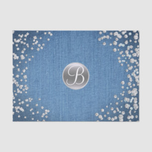 Denim Diamonds Sparkle Bling Monogram Initial Tissue Paper