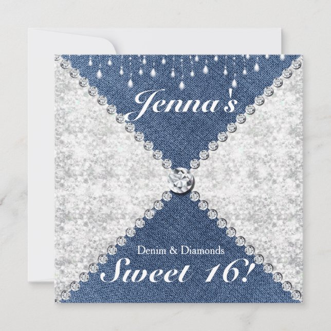 Denim & Diamonds Sparkle Bling Party Invitation (Front)