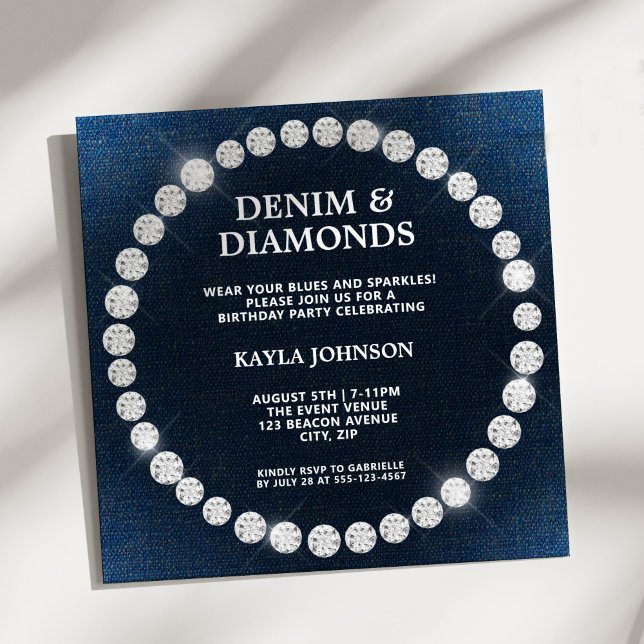 Denim Diamonds Square Halo Birthday Party Invitation (Creator Uploaded)