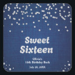 Denim & Diamonds Sweet Sixteen 16th Birthday  Square Sticker<br><div class="desc">Blue Denim and Diamonds Sweet Sixteen 16th Birthday Party Square Sticker!</div>