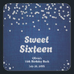 Denim & Diamonds Sweet Sixteen 16th Birthday  Square Sticker<br><div class="desc">Blue Denim and Diamonds Sweet Sixteen 16th Birthday Party Square Sticker!</div>