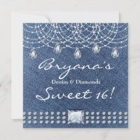 Denim Diamonds Teardrop Bling Sweet 16 Invitation