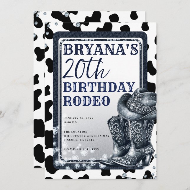 Denim & Diamonds Western Glam Cowgirl Boots Hat Invitation (Front/Back)