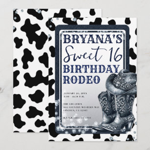 Denim & Diamonds Western Glam Cowgirl Sweet 16 Invitation