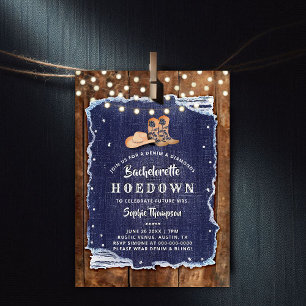 Denim Diamonds Western Rustic Hoedown Bachelorette Invitation