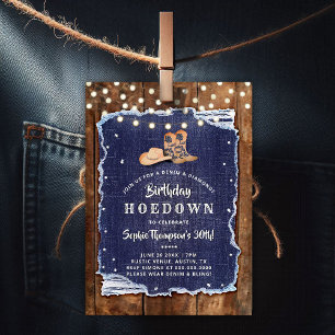 Denim Diamonds Western Rustic Hoedown Birthday Invitation
