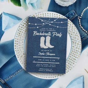 Denim Diamonds White Boots Lights Bachelorette Invitation