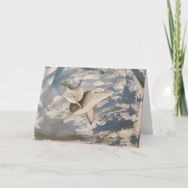 Denim Dolphins Blank Greeting Card (Front)