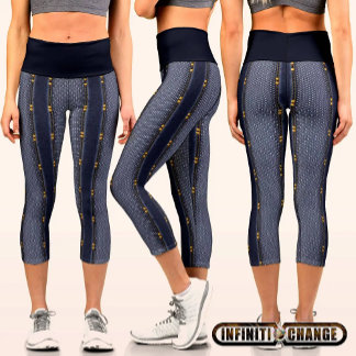 Denim effects with printed rivets and fishnet | capri leggings