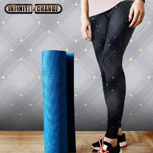Denim effects with printed rivets and fishnet    leggings