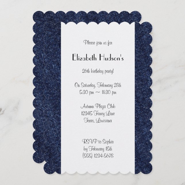 Denim Fabric, Denim Texture, Blue Denim, Birthday Invitation (Front/Back)