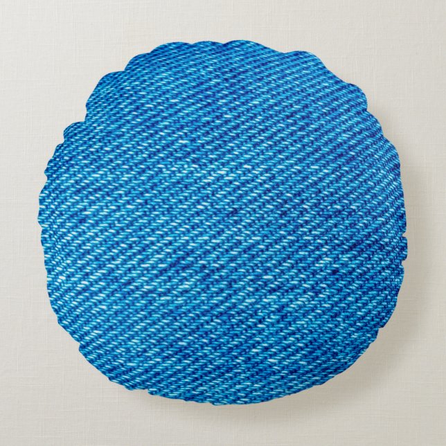 Denim fabric jeans blue jeans round cushion (Front)