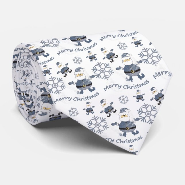 Denim Fashion Christmas Santa Pattern Tie (Rolled)