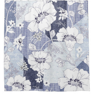 Denim flower patchwork, seamless pattern. shower curtain