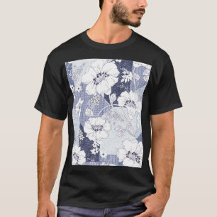 Denim flower patchwork, seamless pattern. T-Shirt