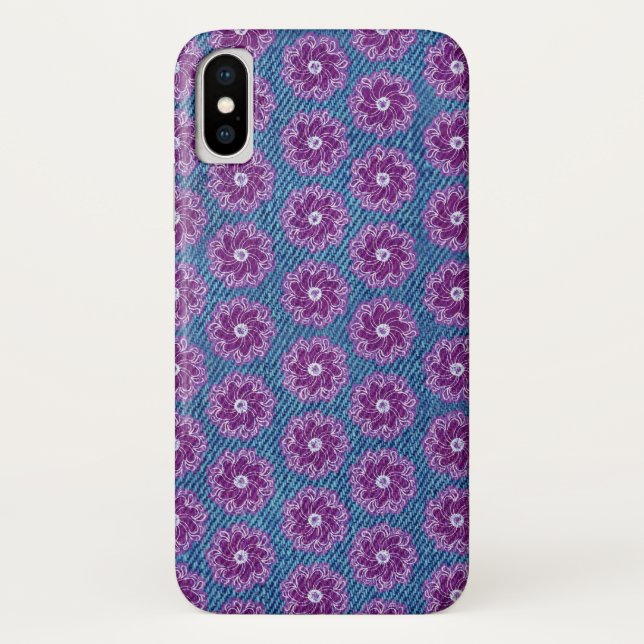 Denim & flowers purple/ blue iphone case (Back)