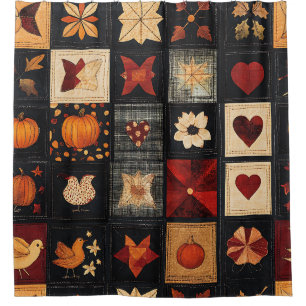 Denim Folk Art Quilt Pattern Rustic Autumn Patch Shower Curtain