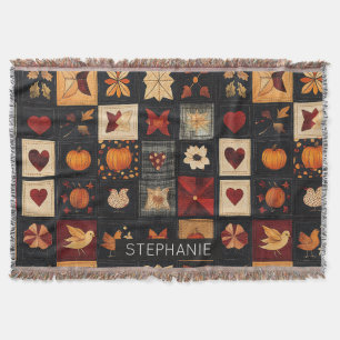 Denim Folk Art Quilt Pattern Rustic Autumn Patch Throw Blanket