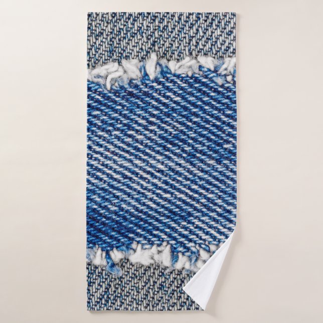 Denim frame. Ripped denim fabric with fringe edge  Bath Towel (Bath Towel)