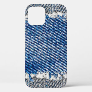 Denim frame. Ripped denim fabric with fringe edge iPhone 12 Case