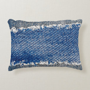 Denim frame. Ripped denim fabric with fringe edge  Decorative Cushion
