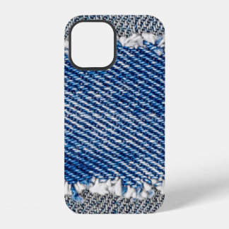Denim frame. Ripped denim fabric with fringe edge iPhone 12 Case