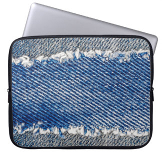 Denim frame. Ripped denim fabric with fringe edge  Laptop Sleeve