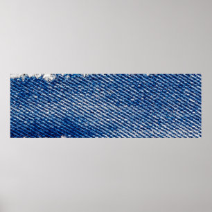 Denim frame. Ripped denim fabric with fringe edge  Poster