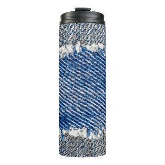 Denim frame. Ripped denim fabric with fringe edge Thermal Tumbler