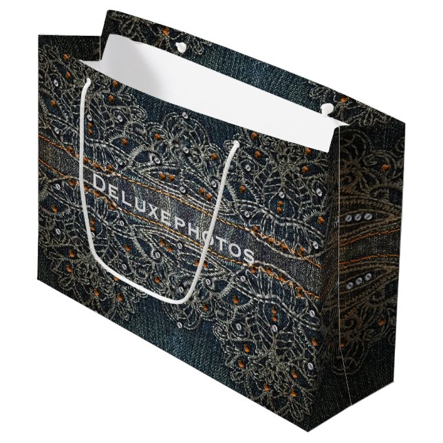 Denim Gems Large Gift Bag (Front Angled)