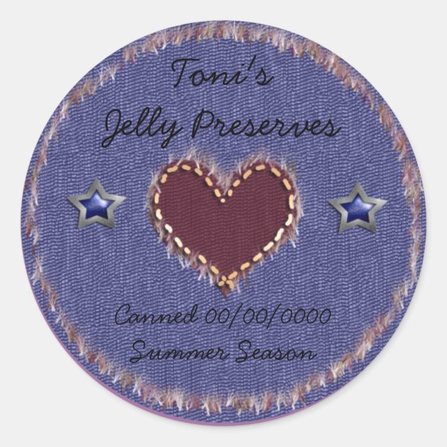 denim heart canning classic round sticker (Front)
