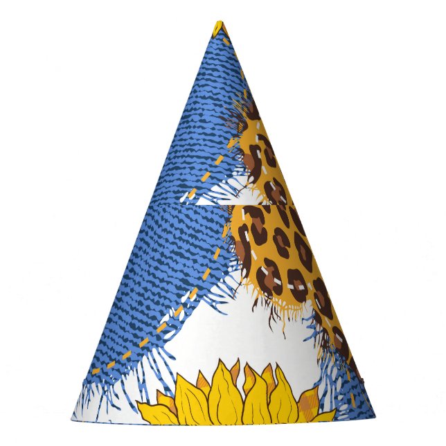 Denim Hearts Leopard Sunflowers Pattern Party Hat (Front)