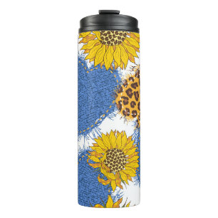 Denim Hearts Leopard Sunflowers Pattern Thermal Tumbler