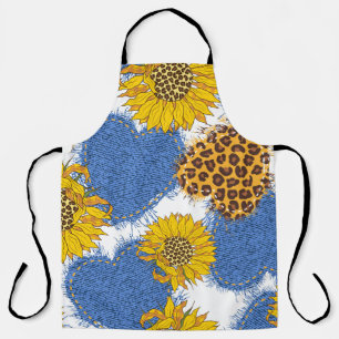 Denim hearts made of fabric with torn edges and le apron