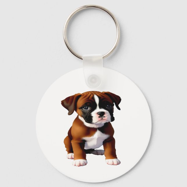Denim Jacket Boxer Dog Key Ring (Front)