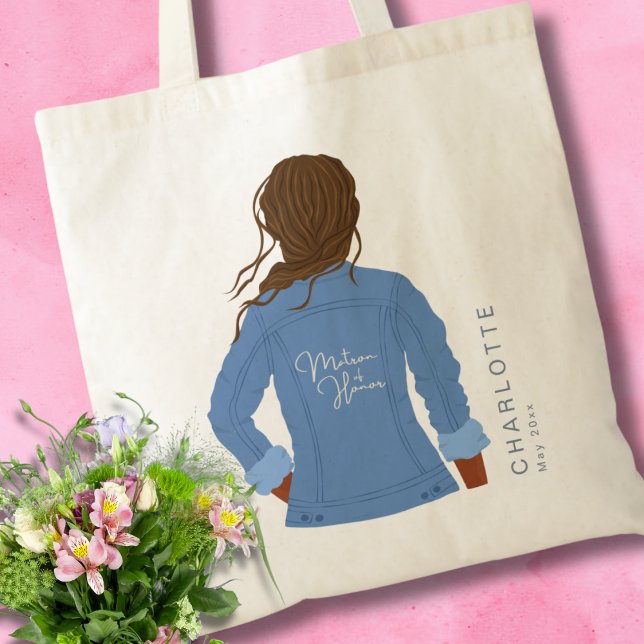 Denim Jacket Dark Hair & Skin Matron of Honour Tote Bag (Creator Uploaded)