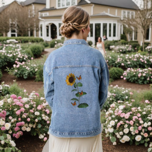 Denim Jacket Floral Butterfly Sunflower