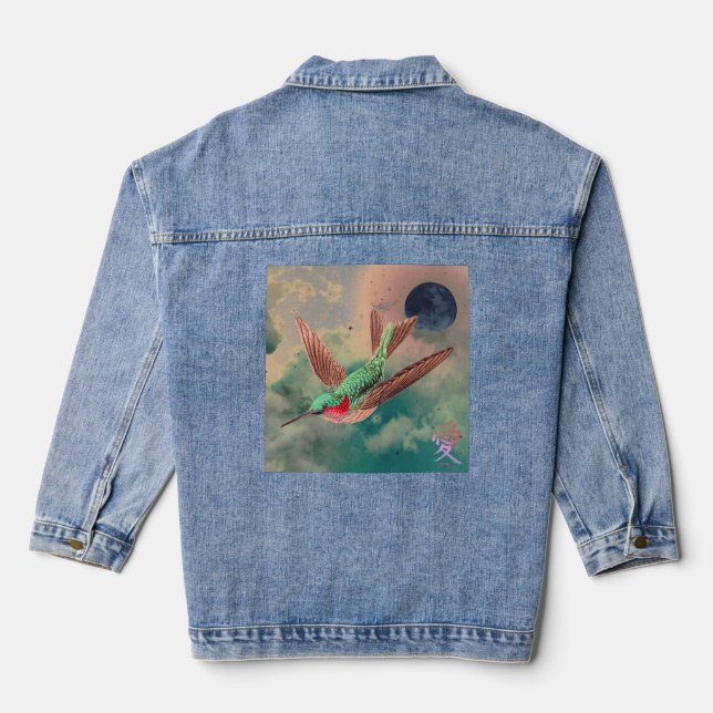 DENIM JACKET HUMMINGBIRD WITH NIGHT SKY BLACK MOON (Back)