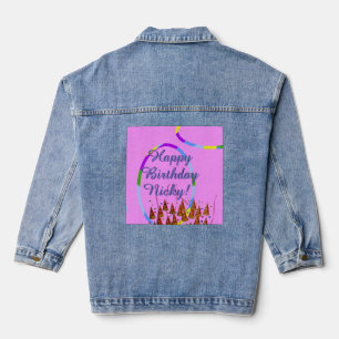 Denim Jacket Pink Happy Birthday Your Text