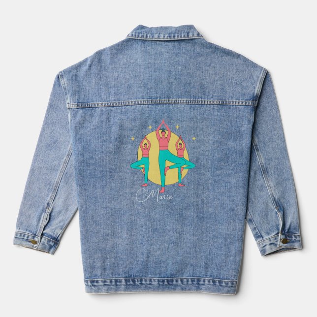 Denim Jacket with Unique Yoga-Inspired Design (Back)