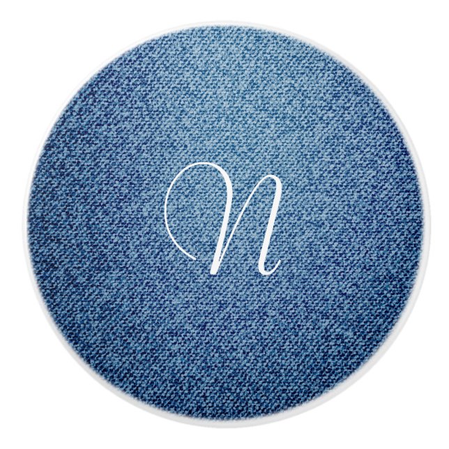 Denim Jean Look Personalised Custom Dresser Ceramic Knob (Front)