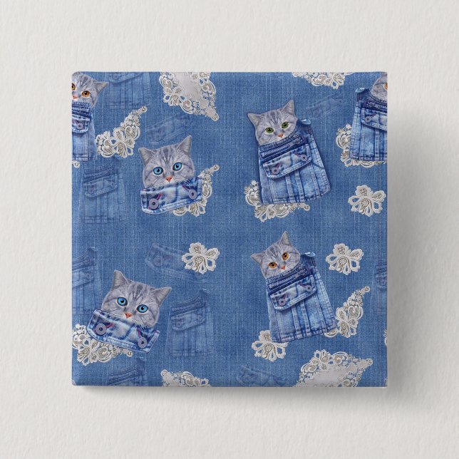 Denim Jean pockets,Kittens and Lace 15 Cm Square Badge (Front)