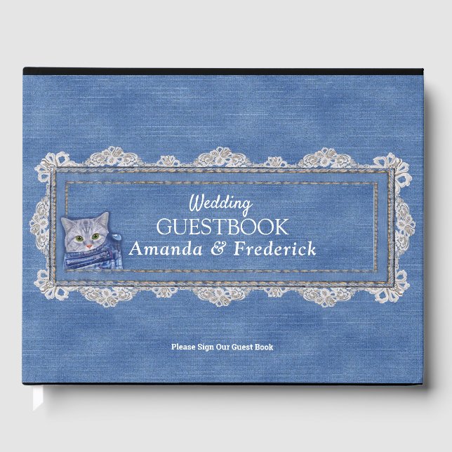 Denim Jean pockets,Kittens and Lace Guest Book (Front)