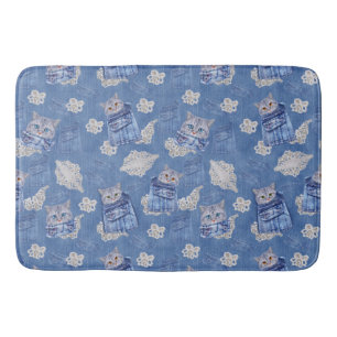 Denim Jean pockets,Kittens and Lace Repeat Pattern Bath Mat