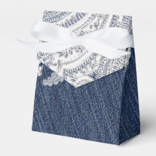 Denim Jean & White Lace Elegant Bridal Wedding Favour Box