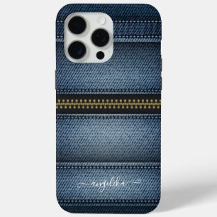 Denim Jeans Style Stitches and Zipper iPhone 15 Pro Max Case