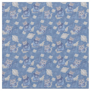 Denim Jeans with Kittens and Lace Repeats Fabric