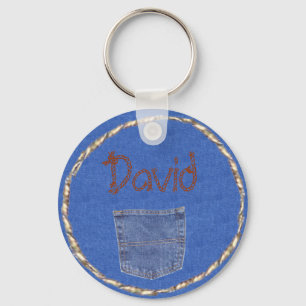 Denim keychain and pocket with name