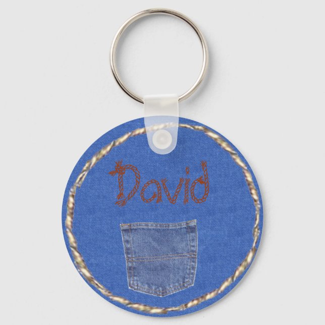 Denim keychain and pocket with name (Front)